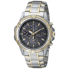 Seiko SSC142 Men's Solar Black Dial Two Tone Steel Chronograph Alarm Watch