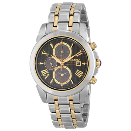 Seiko SSC194 Men's Le Grand Sport Solar Chronograph Grey Dial Two Tone Steel Alarm Watch ,