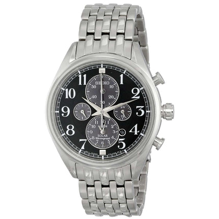 Seiko SSC207 Men's Solar Chronograph Black Dial Steel Bracelet Alarm Watch ,