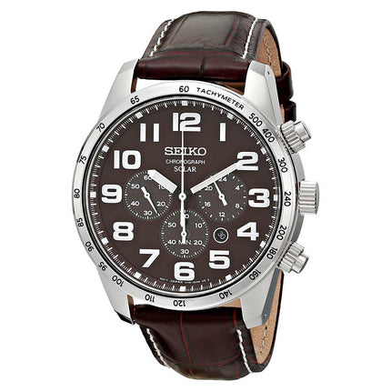 Seiko SSC227 Men's Core Solar Brown Dial Brown Leather Strap Chronograph Power Reserve Watch ,