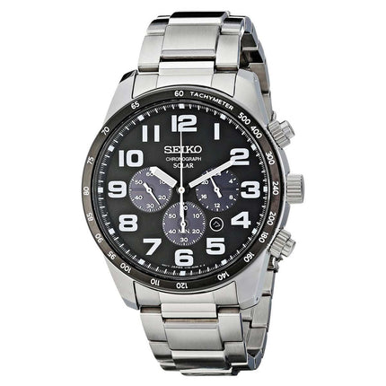 Seiko SSC229 Men's Core Solar Black Dial Steel Bracelet Power Reserve Chronograph Watch ,