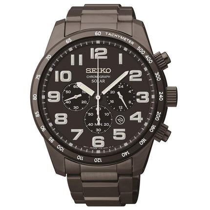 Seiko SSC231 Men's Solar Sports Black Dial Black IP Steel Bracelet Chronograph Watch ,