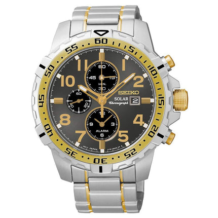 Seiko SSC304 Men's Core Solar Grey Dial Two Tone Bracelet Chronograph Alarm Watch ,