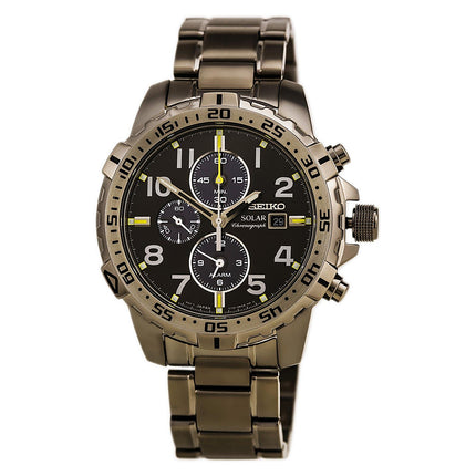 Seiko SSC307 Men's Core Solar Black Dial Grey IP Steel Bracelet Chronograph Alarm Watch ,