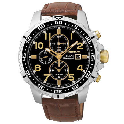 Seiko SSC309 Men's Core Solar Black Dial Brown Leather Strap Chronograph Alarm Watch ,