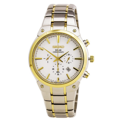 Seiko SSC318 Men's Core Solar Chronograph White Textured Dial Two Tone Steel Watch ,