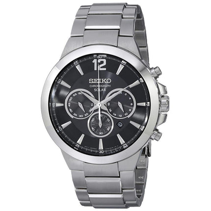 Seiko SSC321 Men's Recraft Solar Chronograph Black Dial Steel Bracelet Watch ,