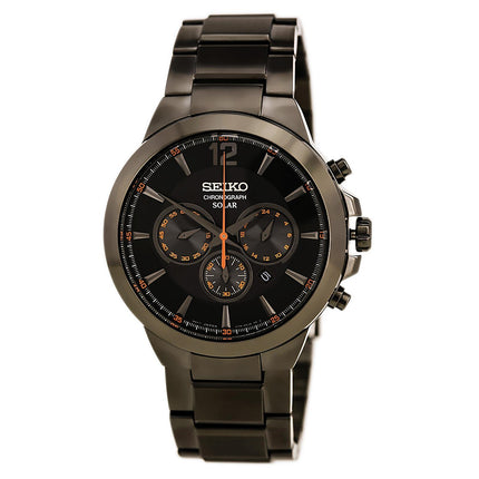 Seiko SSC323 Men's Recraft Solar Chronograph Black Dial Black IP Steel Bracelet Watch ,