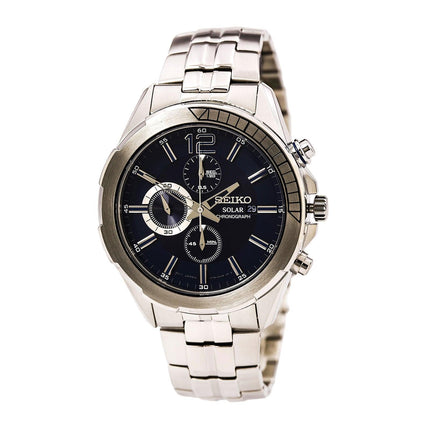 Seiko SSC381 Men's RECRAFT Solar Blue Dial Stainless Steel Chronograph Watch ,