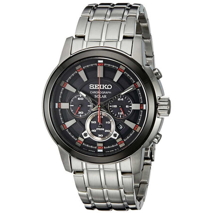 Seiko SSC389 Men's Core Solar Black Dial Steel Bracelet Chronograph Watch ,