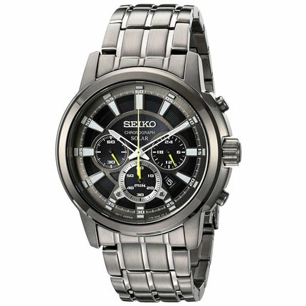 Seiko SSC391 Men's Core Solar Black Dial Grey IP Steel Chronograph Watch ,
