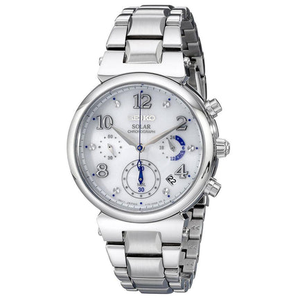 Seiko SSC863 Women's Core Solar Chronograph White Dial Stainless Steel Bracelet Watch ,