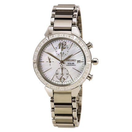 Seiko SSC867 Women's Core Solar Chronograph MOP Dial Stainless Steel Diamond Watch ,