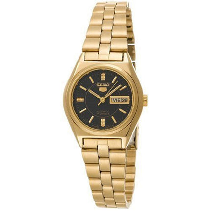 Seiko SUAG30 Women's Seiko 5 Automatic 17 Jewels Black Dial Gold Tone Stainless Steel Watch ,