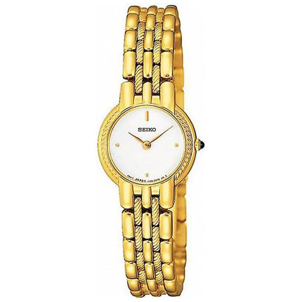 Seiko SUJB32 Women's White Dial Yellow Gold Tone Steel Bracelet Watch ,