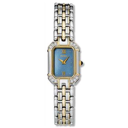 Seiko SUJE10 Women's Dress Diamond Accented Bezel Blue Dial Two Tone Watch ,