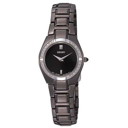 Seiko SUJF11 Women's Dress Diamond Accented Bezel Black Dial Quartz Black Ion Plated Watch ,