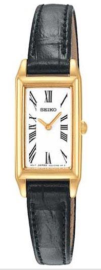 Seiko SUJF80 Women's Dress Gold Tone Black Leather Strap Watch ,