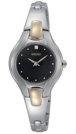 Seiko SUJF87 Women's Two Tone Black Dial Diamond Watch ,