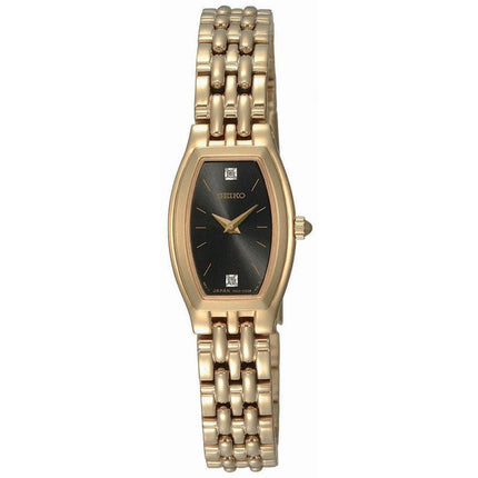 Seiko SUJG18 Women's Dress Black Dial Gold Plated Steel Diamond Watch ,