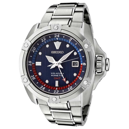 Seiko SUN011 Men's Velatura Blue Dial Steel Bracelet Kinetic GMT Watch ,