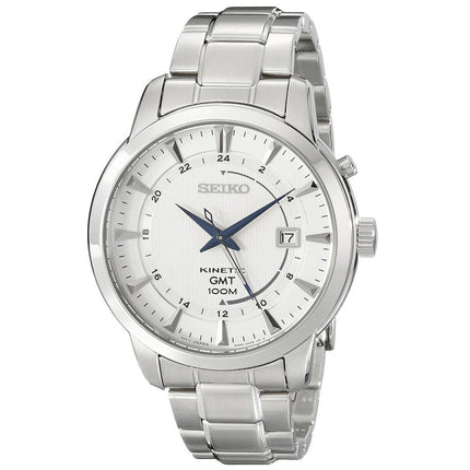 Seiko SUN037 Men's Core White Dial Stainless Steel GMT Kinetic Watch ,