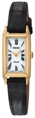 Seiko SUP044 Women's Gold Tone White Dial Black Leather Strap Watch