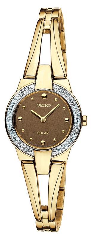 Seiko SUP054 Women's Gold Tone Brown Dial Solar Powered Watch ,