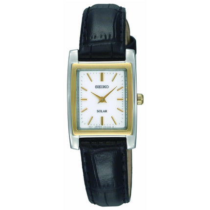 Seiko SUP062 Women's Solar Power Reserve White Dial Black Leather Strap Watch ,