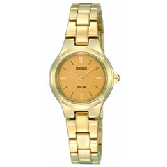 Seiko SUP068 Women's Solar Gold Dial Gold Steel Bracelet Power Reserve Watch