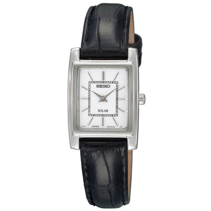 Seiko SUP077P2 Women's Solar White Dial Black Leather Strap Power Reserve Watch ,