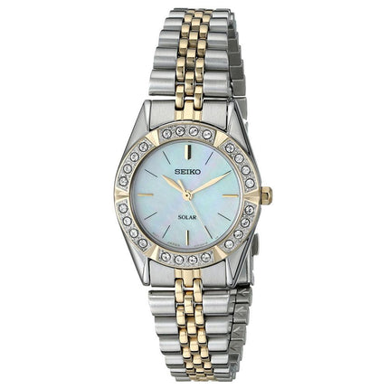 Seiko SUP094 Women's Core Solar Swarovski Crystals Bezel MOP Dial Two Tone Steel Watch ,