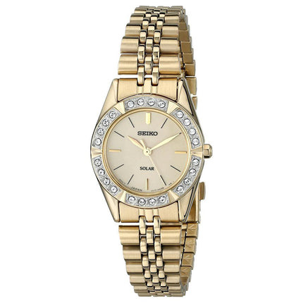 Seiko SUP096 Women's Core Solar Swarovski Crystals Bezel Champagne Dial Yellow Gold Steel Watch ,