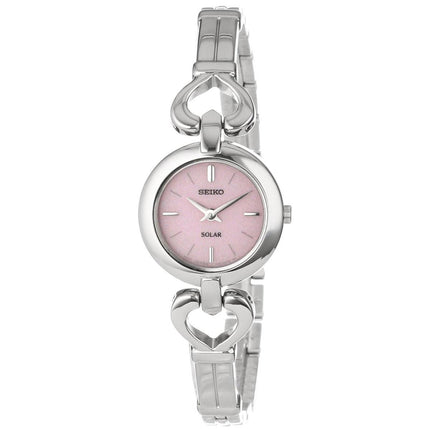 Seiko SUP135 Women's Classic Solar Pink Dial Heart Shape Hinges Stainless Steel Bangle Bracelet Watch ,