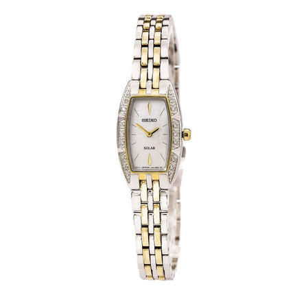 Seiko SUP152 Women's Solar MOP Dial Two Tone Stainless Steel Swarovski Crystal Watch ,