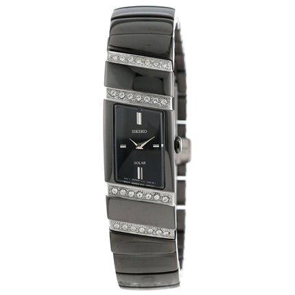 Seiko SUP169 Women's Solar Swarovski Crystals Black Plated Steel Bracelet Power Reserve Watch ,