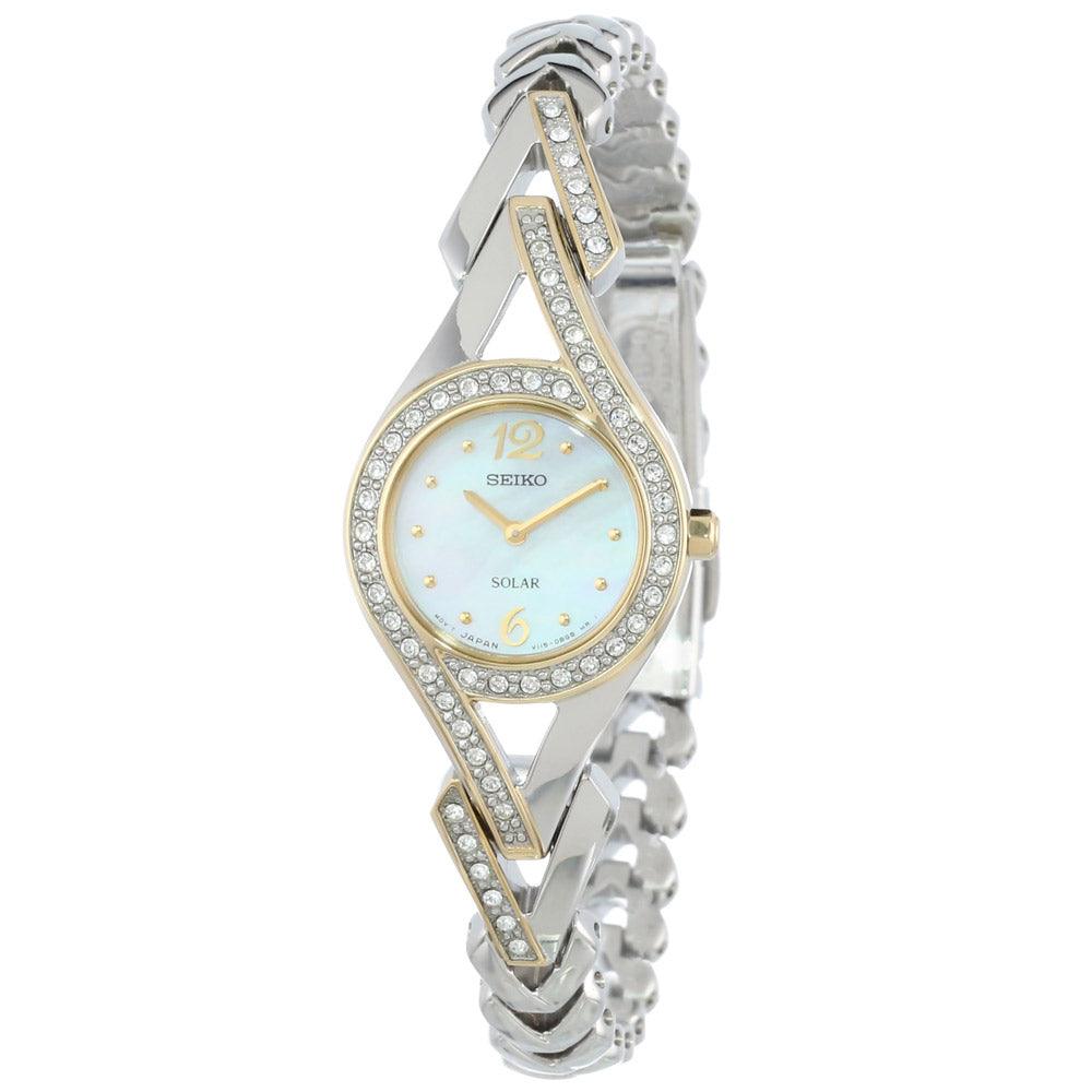 SEIKO レディース時計 Seiko SUP174 Women's Cocktail Solar MOP Dial Two Tone Stainless