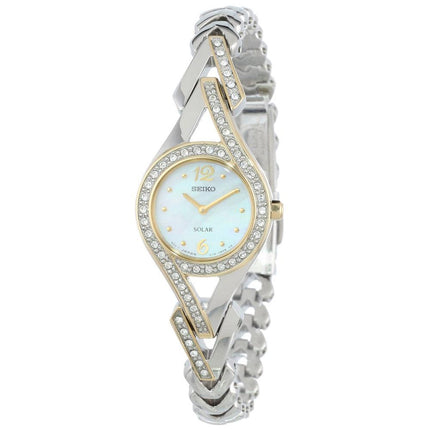 Seiko SUP174 Women's Cocktail Solar MOP Dial Two Tone Stainless Steel Swarovski Crystal Watch ,