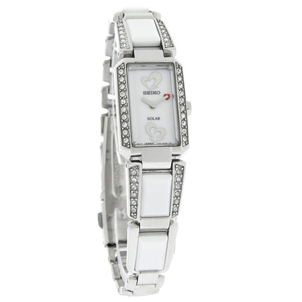 Seiko SUP185 Women's Tressia Solar White Dial White Ceramic & Steel Bracelet Watch ,