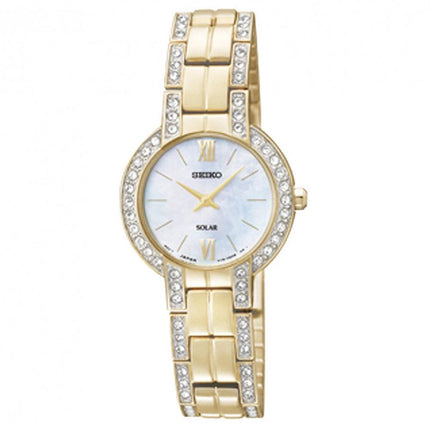 Seiko SUP200 Women's Solar MOP Dial Gold Plated Steel Bracelet Watch ,