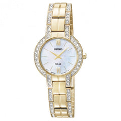 Seiko SUP200 Women's Solar MOP Dial Gold Plated Steel Bracelet Watch