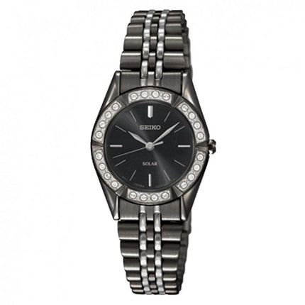 Seiko SUP203 Women's Solar Black Dial Black IP Steel Bracelet Watch ,