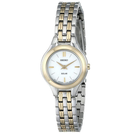 Seiko SUP210 Women's Core Solar Classic White Dial Two Tone Yellow Gold Steel Watch ,