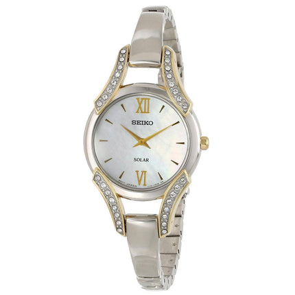Seiko SUP214 Women's Core Solar Swarovski Crystal MOP Dial Steel Bangle Bracelet Watch ,
