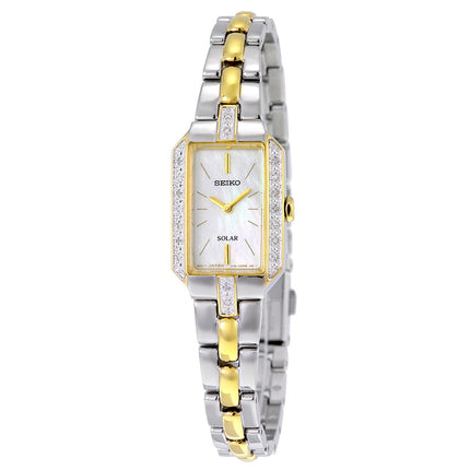 Seiko SUP234 Women's Core Solar White MOP Dial Two Tone Stainless Steel Diamond Watch ,