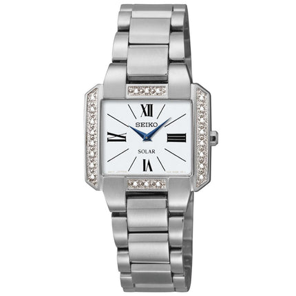 Seiko SUP237 Women's Classic Tressia Solar White Dial Stainless Steel Bracelet Diamond Watch ,