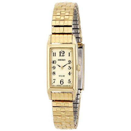 Seiko SUP244 Women's Solar Yellow Dial Yellow Gold Steel Expansion Bracelet Watch ,