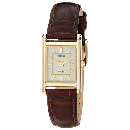 Seiko SUP252 Women's Solar Champagne Dial Brown Leather Strap Watch ,