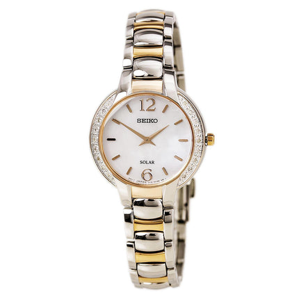 Seiko SUP256 Women's Core Solar Classic MOP Dial Two Tone Rose Gold Steel Diamond Watch ,