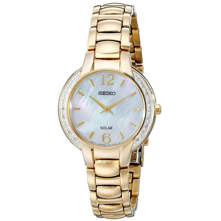Seiko SUP258 Women's Core Solar Classic MOP Dial Yellow Gold Steel Diamond Watch ,